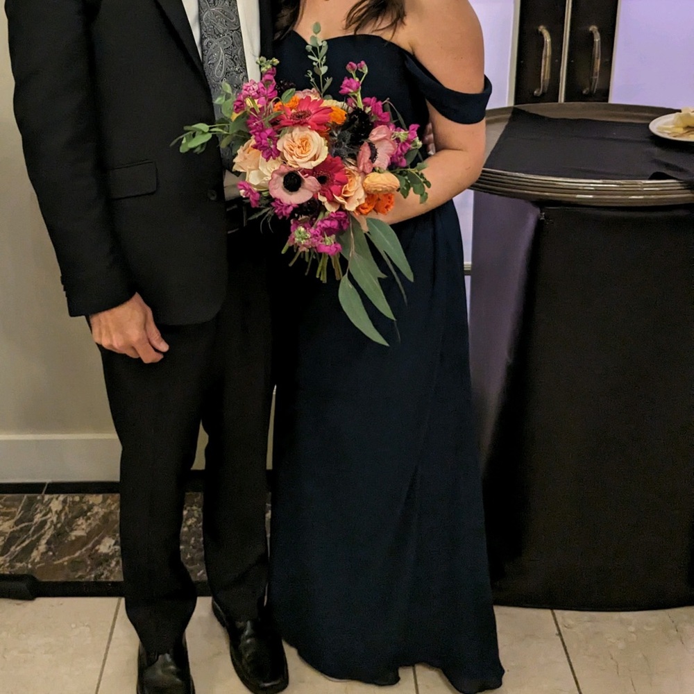 Azazie Jordyn Dark Navy Off-Shoulder Bridesmaid Dress